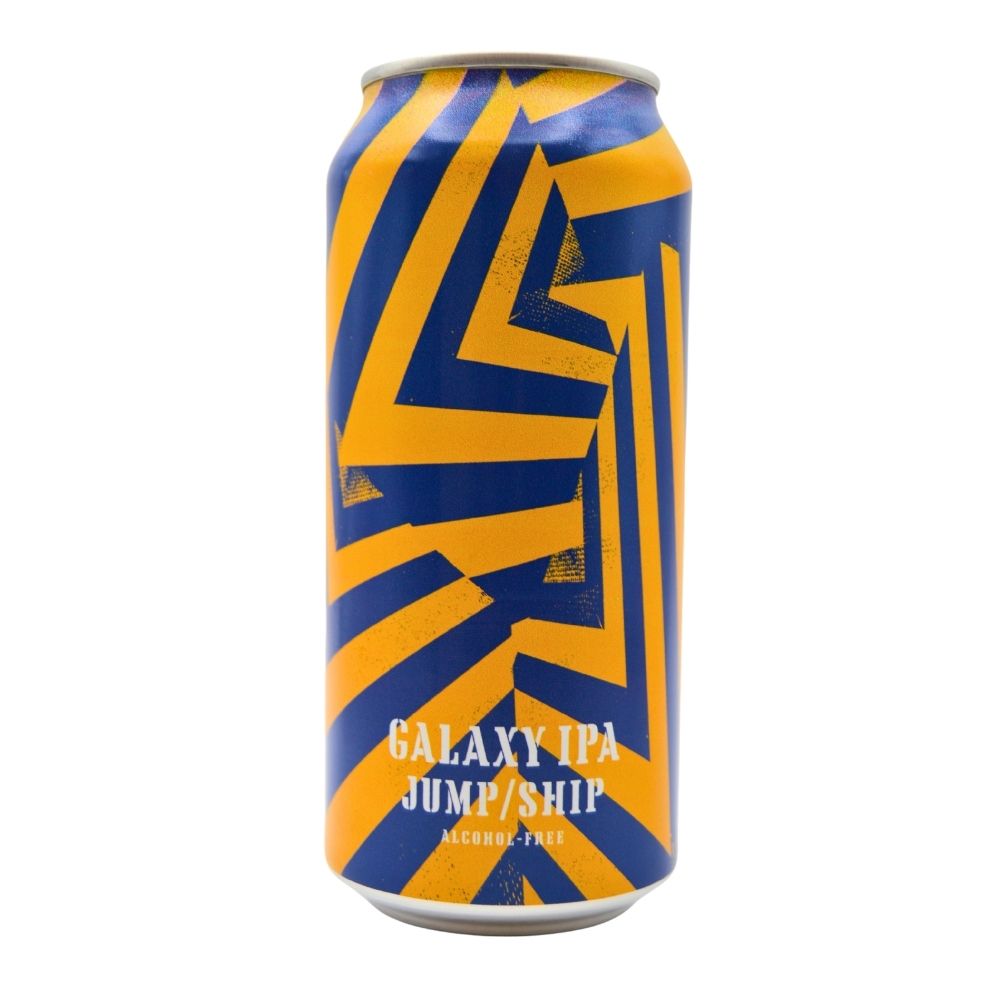 Can of Dazzle Ship Galaxy IPA with blue and yellow dazzle camouflage design