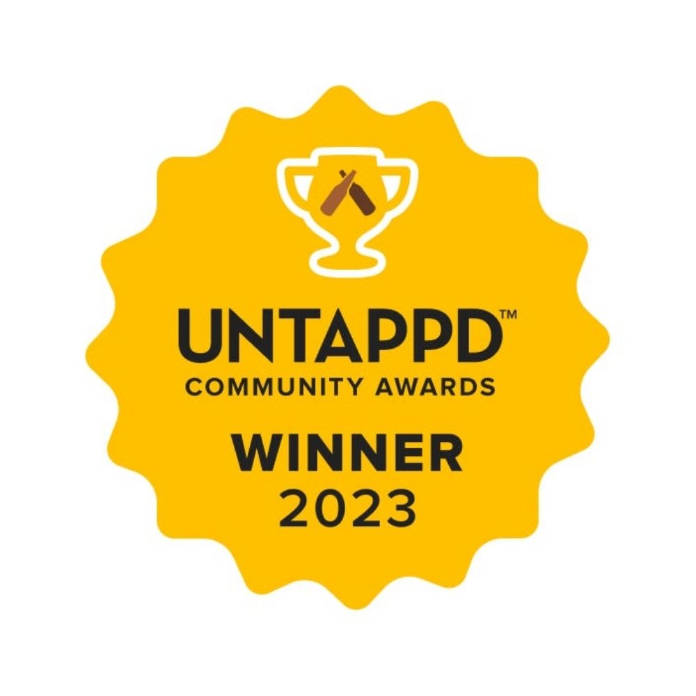 Yellow badge with UNTAPPD Community Awards logo and text on a white background