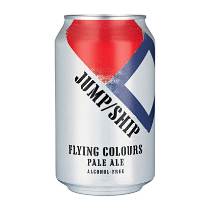 Alcohol-free Flying Colours Pale Ale can with 'Jump/Ship' branding