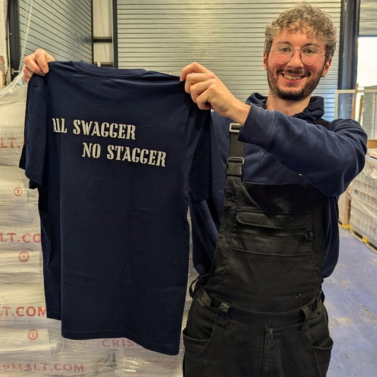 An "All Swagger No Stagger" Jump Ship branded T-shirt