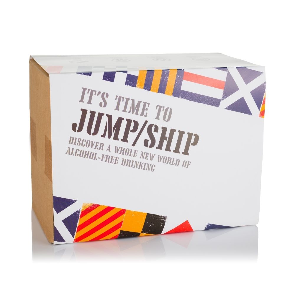 Front view of the Jump Ship alcohol free gift box