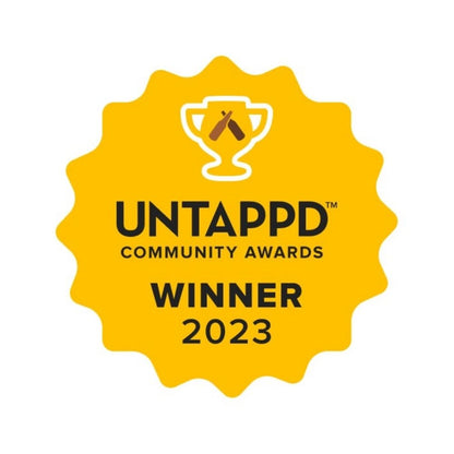 Yellow badge with UNTAPPD Community Awards logo and text on a white background