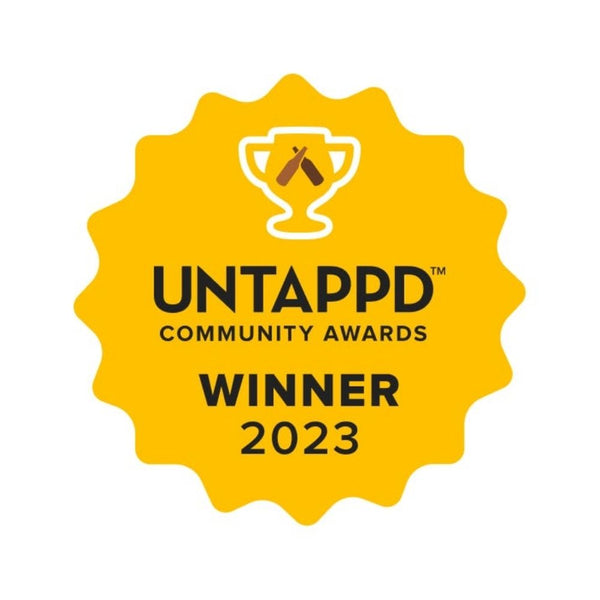 Yellow badge with UNTAPPD Community Awards logo and text on a white background