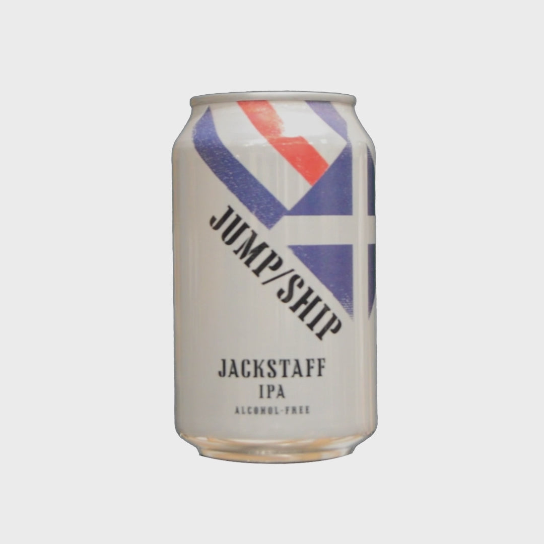 A can of Jump Ship Jackstaff IPA spinning