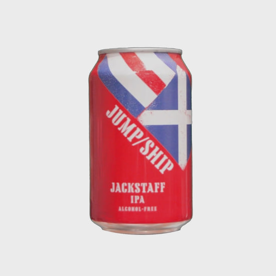 A can of Jump Ship Jackstaff IPA spinning