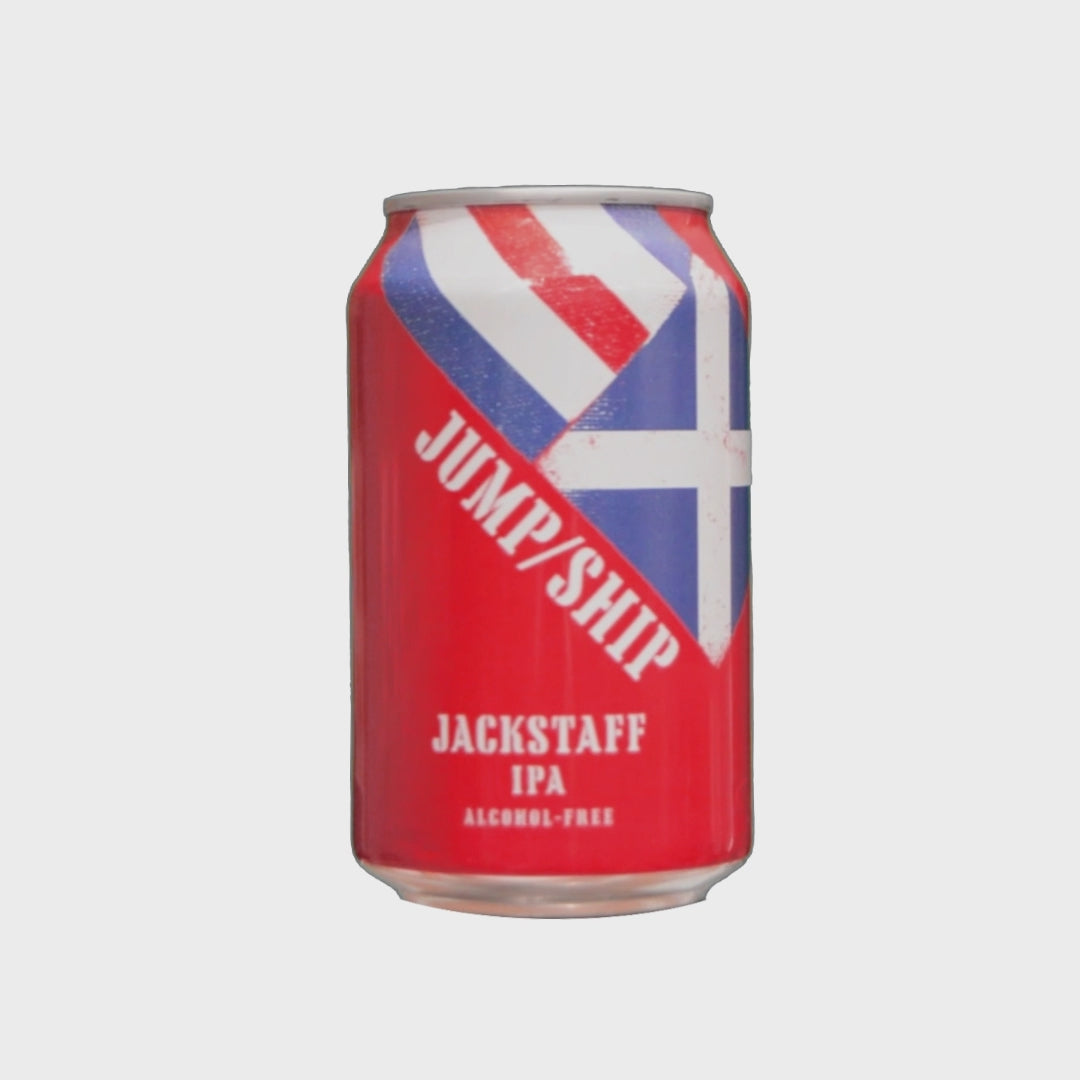 A can of Jump Ship Jackstaff IPA spinning